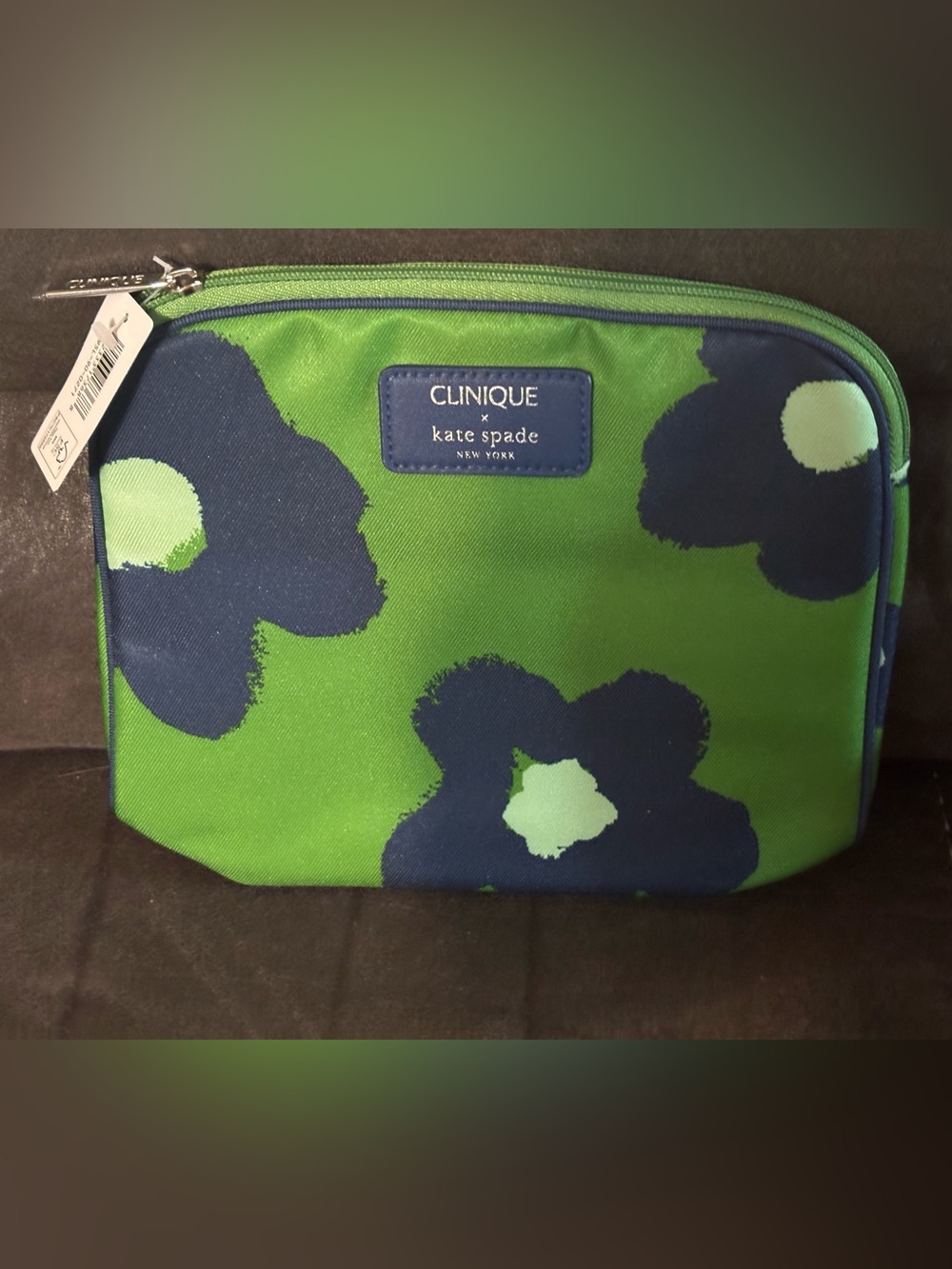 Clinique Green and Navy Floral Cosmetic Pouch